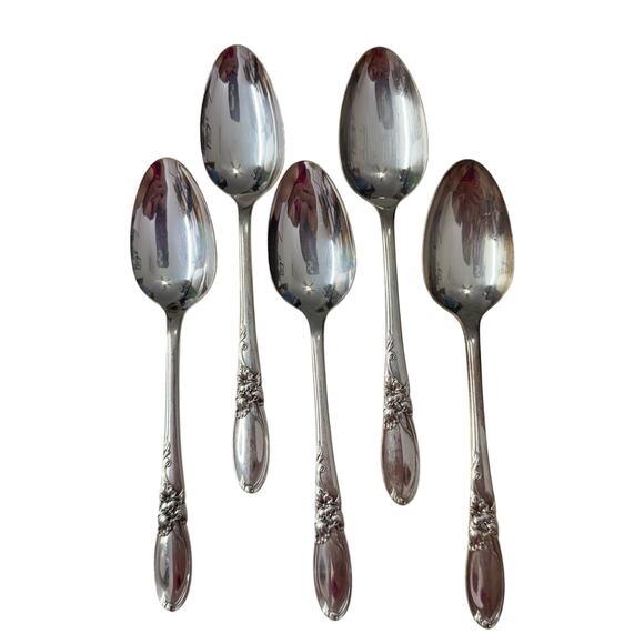 Oneida Community White Orchid Teaspoons Silverplate 6 1/8" Vintage Set of 5 - Picture 5 of 5